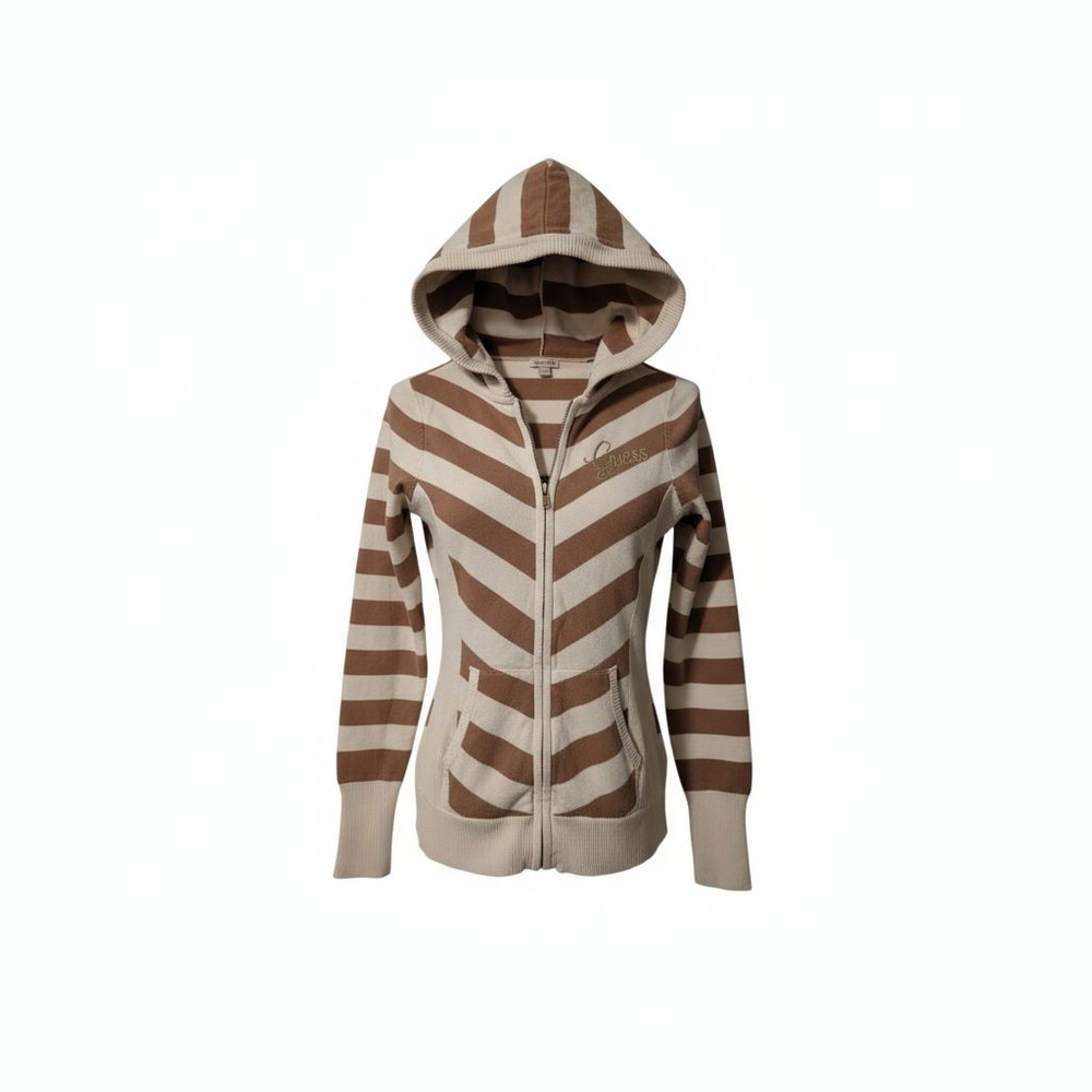 Guess Brown and Cream Striped Hoodie